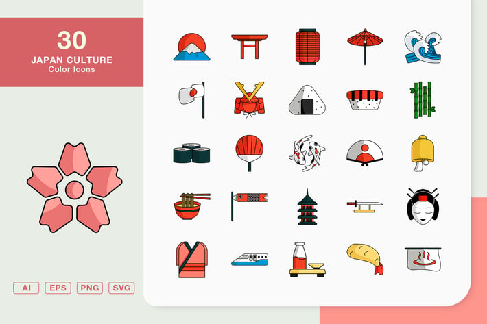 Japan Culture Color Icons