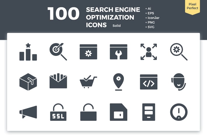 100 Search Engine Optimization Icons (Solid)