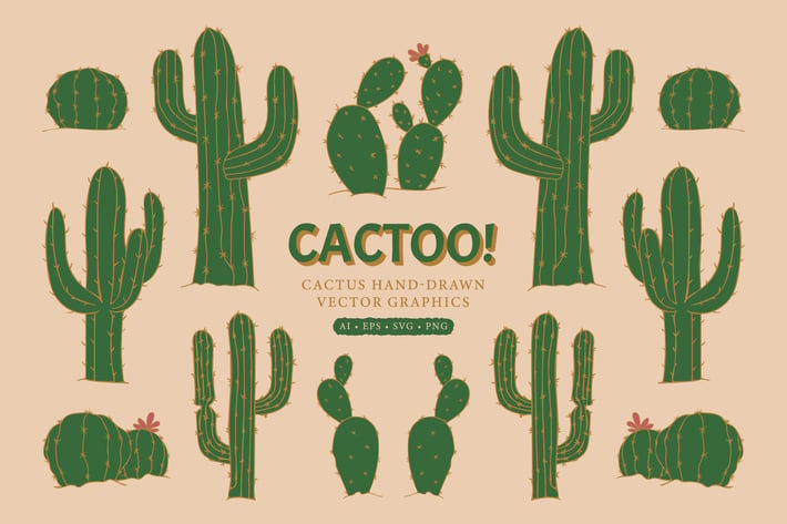 26 Cactus Hand-Drawn Vector Graphics