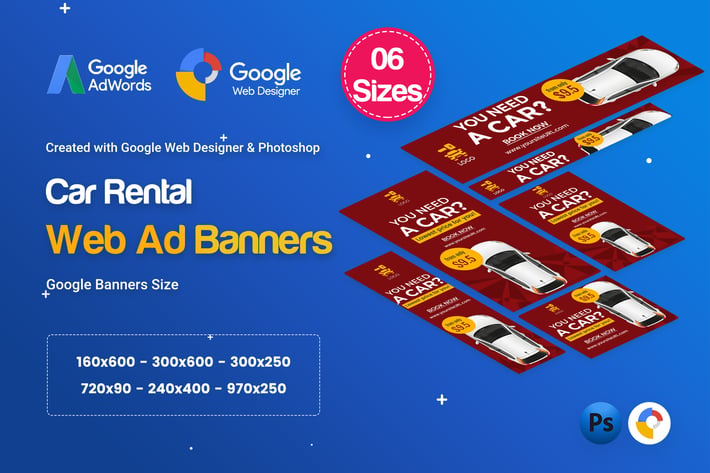 Car Rental HTML5 Banners Ad D25 - GWD & PSD