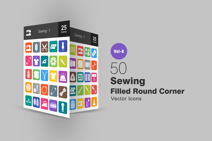 50 Sewing Filled Round Corner Icons