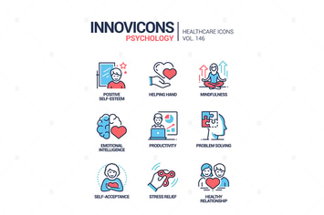 Psychology concept - line design style icons set