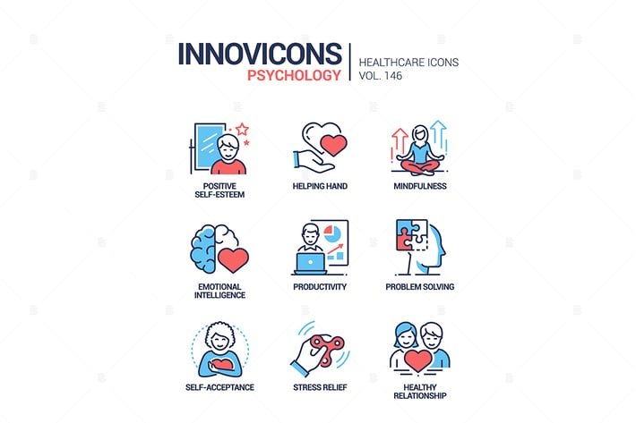 Psychology concept - line design style icons set