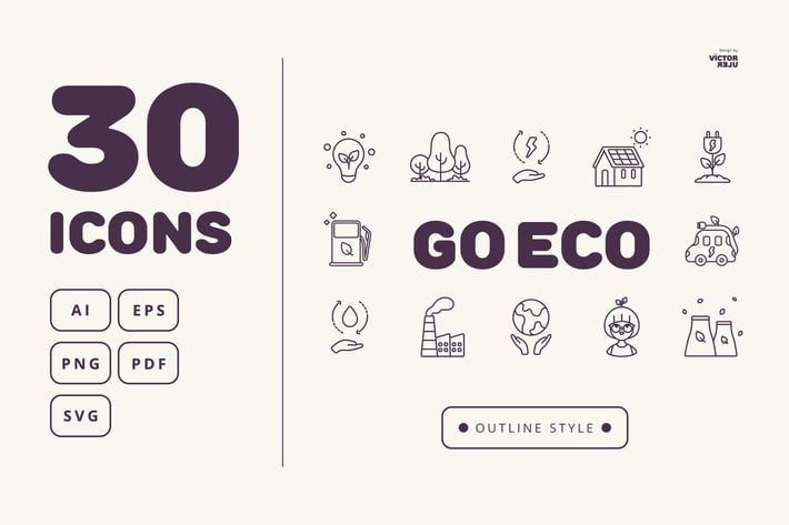 30 Go Eco Outline Style Icons Pack