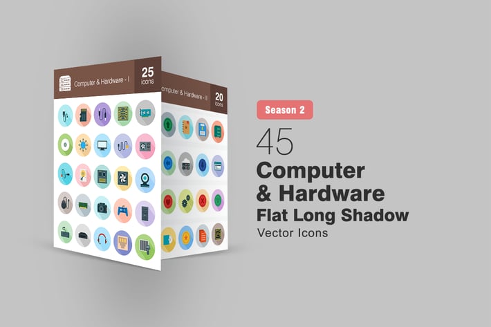 45 Computer & Hardware Flat Long Shadow Icons