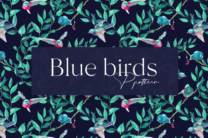 Blue Birds Seamless Pattern Design