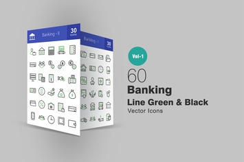 60 Banking Line Green & Black Icons