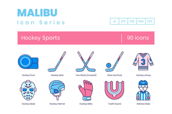 90 Hockey Sports Line Icons