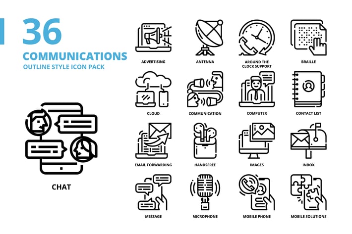 Communications Outline Style Icon Set