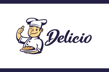 Cartoon Retro Chef Holding Bread Mascot logo