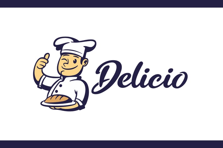 Cartoon Retro Chef Holding Bread Mascot logo