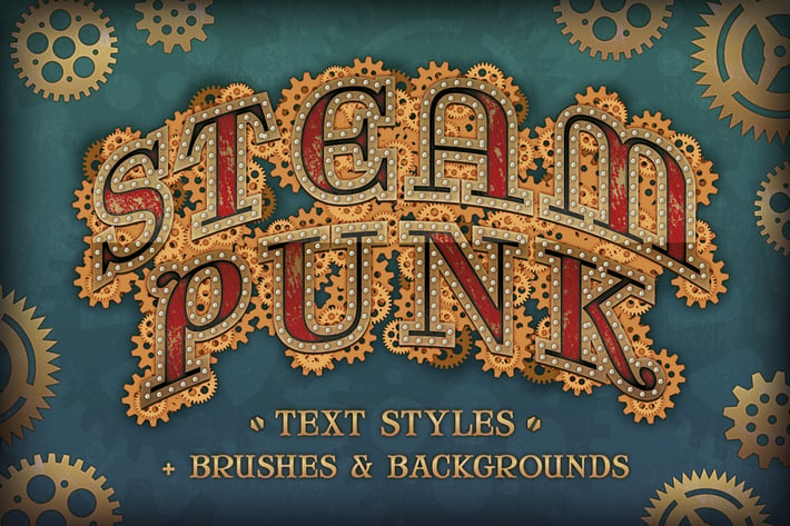 Steam Punk Text Styles, Brushes and Backgrounds