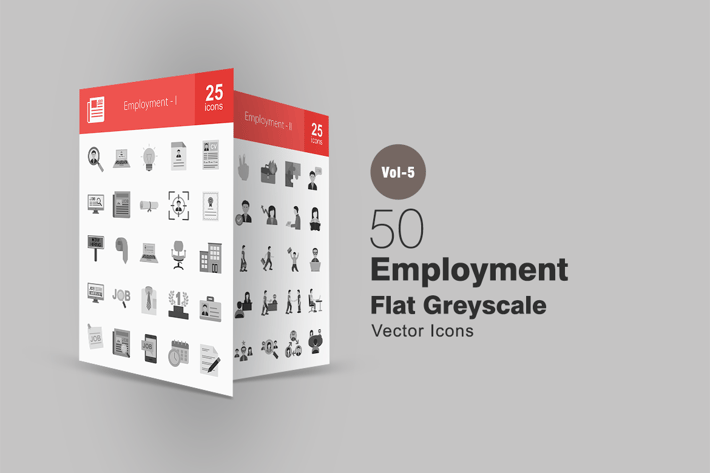50 Employment Greyscale Icons