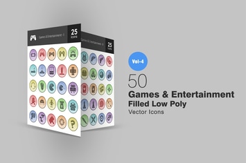 50 Games & Entertainment Filled Low Poly Icons