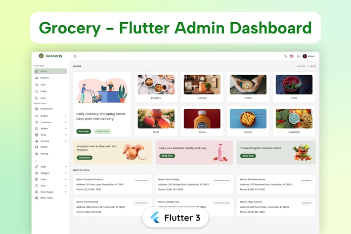 Flutter Grocery Admin & Client Web - Grocerly