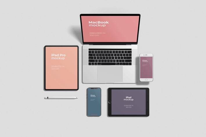 Multi Devices Mockups Top Angle View