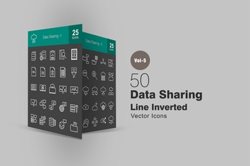 50 Data Sharing Line Inverted Icons