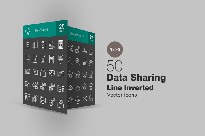 50 Data Sharing Line Inverted Icons