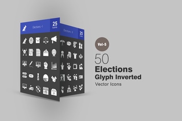 50 Elections Glyph Inverted Icons