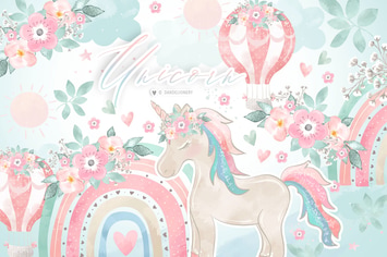 Unicorn floral rainbow design