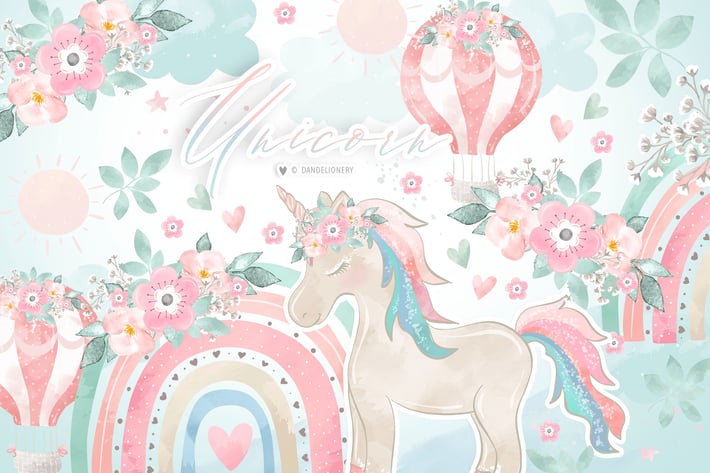 Unicorn floral rainbow design
