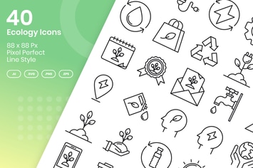 40 Ecology Icons Set - Line