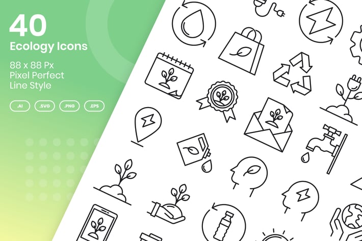 40 Ecology Icons Set - Line