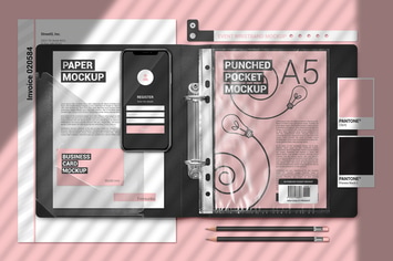 A5 Papers In Plastic Folder Scene  Mockup