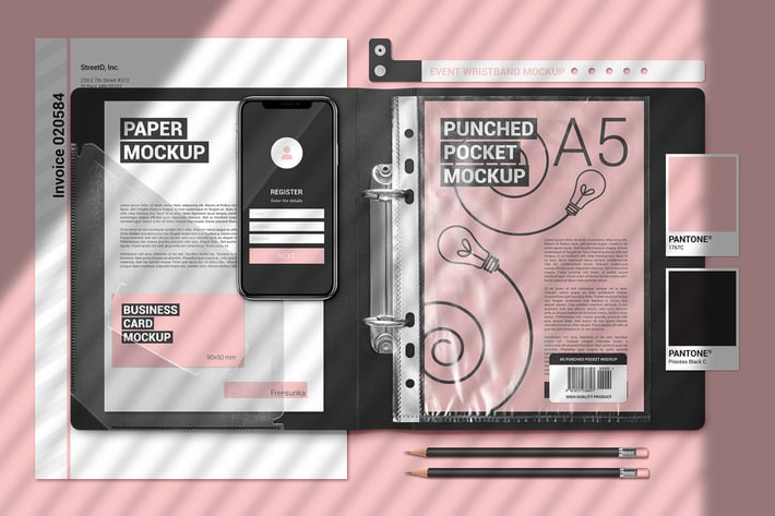 A5 Papers In Plastic Folder Scene  Mockup