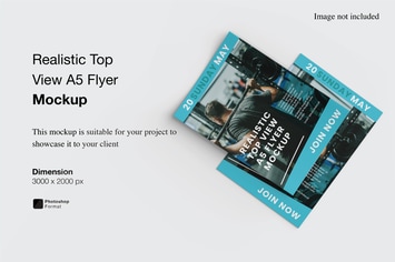 Realistic Top View A5 Flyer Mockup