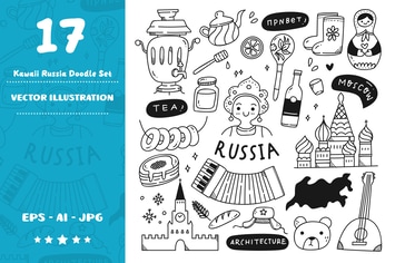 Kawaii Russia Doodle Set