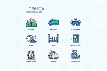Sleep - coloured modern single line icons set
