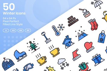 50 Winter Icons Set - Filled Line
