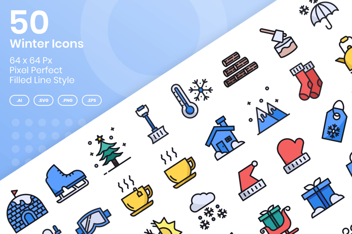 50 Winter Icons Set - Filled Line