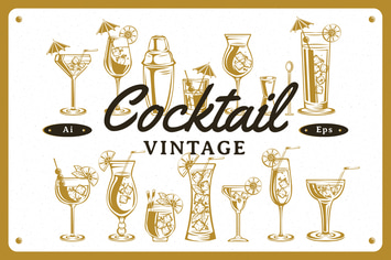 Cocktail Vintage Illustration Set