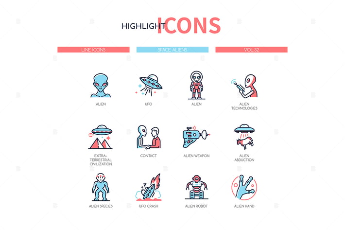 Space aliens - line design style icons set