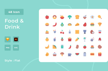 Food And Drink Flat Style Icon Pack