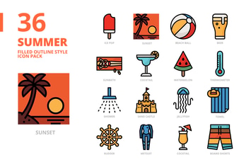 Summer Filled Outline Style Icon Set