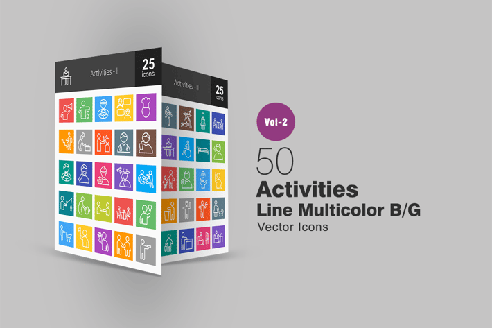 50 Activities Line Multicolor Icons