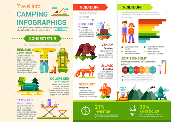 Camping Infographics - flat design style poster