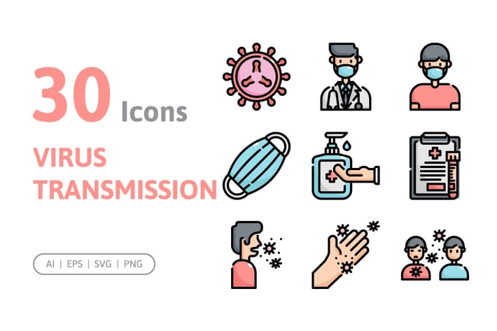 30 Virus Transmission Icons