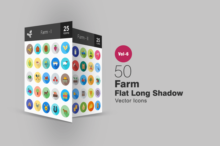 50 Farm Flat Shadowed Icons