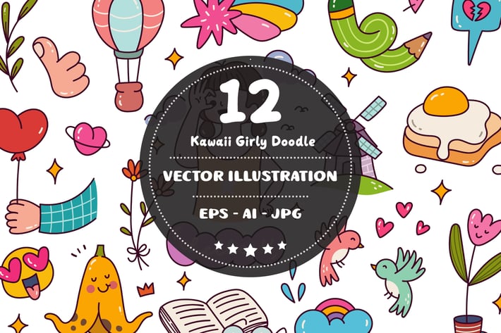 Kawaii Girly Doodles Vector