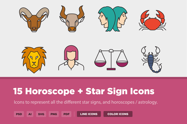 15 Horoscope, Star Sign + Astrology Icons