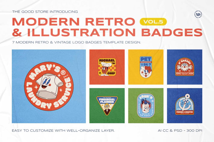 Modern Retro Illustration Badges Vol.5