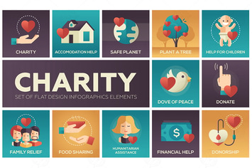 Charity - set of flat design infographics elements
