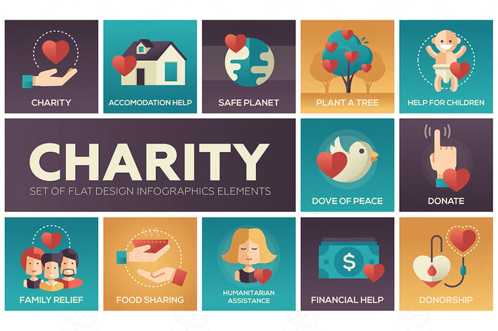 Charity - set of flat design infographics elements