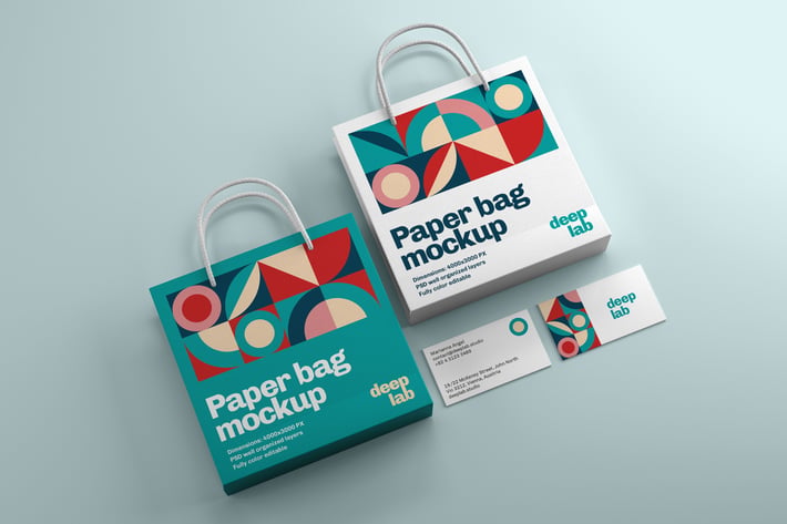 Paper Bag and Business Card Branding Mockup
