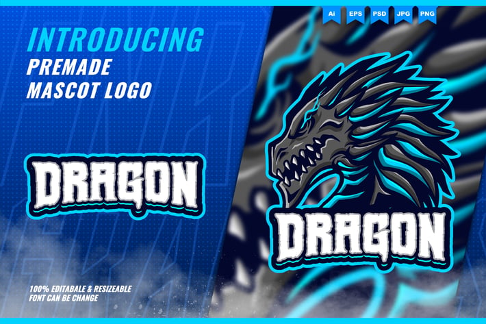 Blue Dragon - Mascot Esport Logo Template
