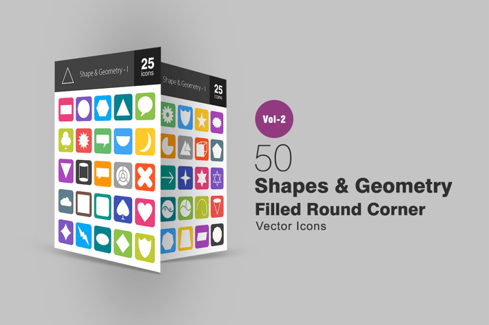 50 Shapes & Geometry Filled Round Corner Icons
